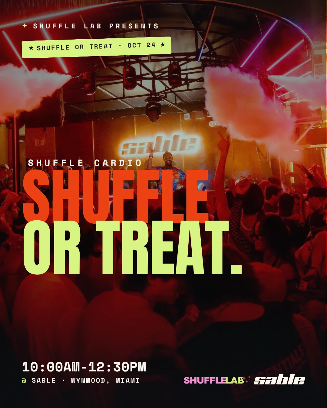 Shuffle or Treat flyer: Halloween SHUFFLE CARDIO at Sable, Wynwood, Oct 24, 10AM to 12:30PM